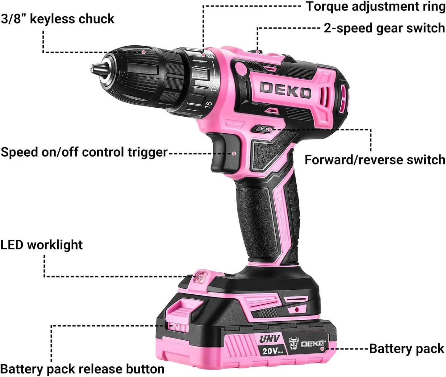 Pink Cordless Power Drill