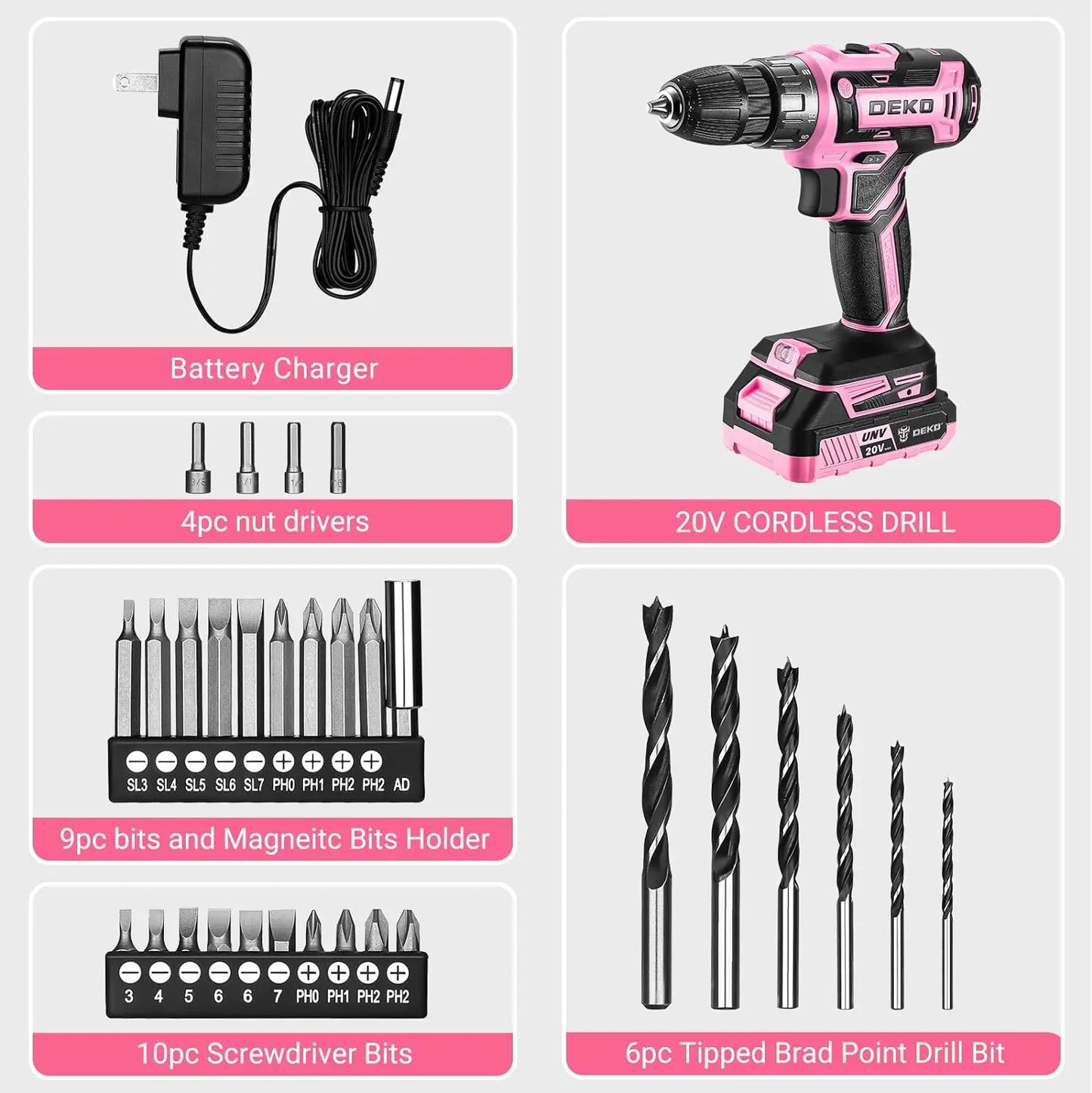 Pink Cordless Power Drill
