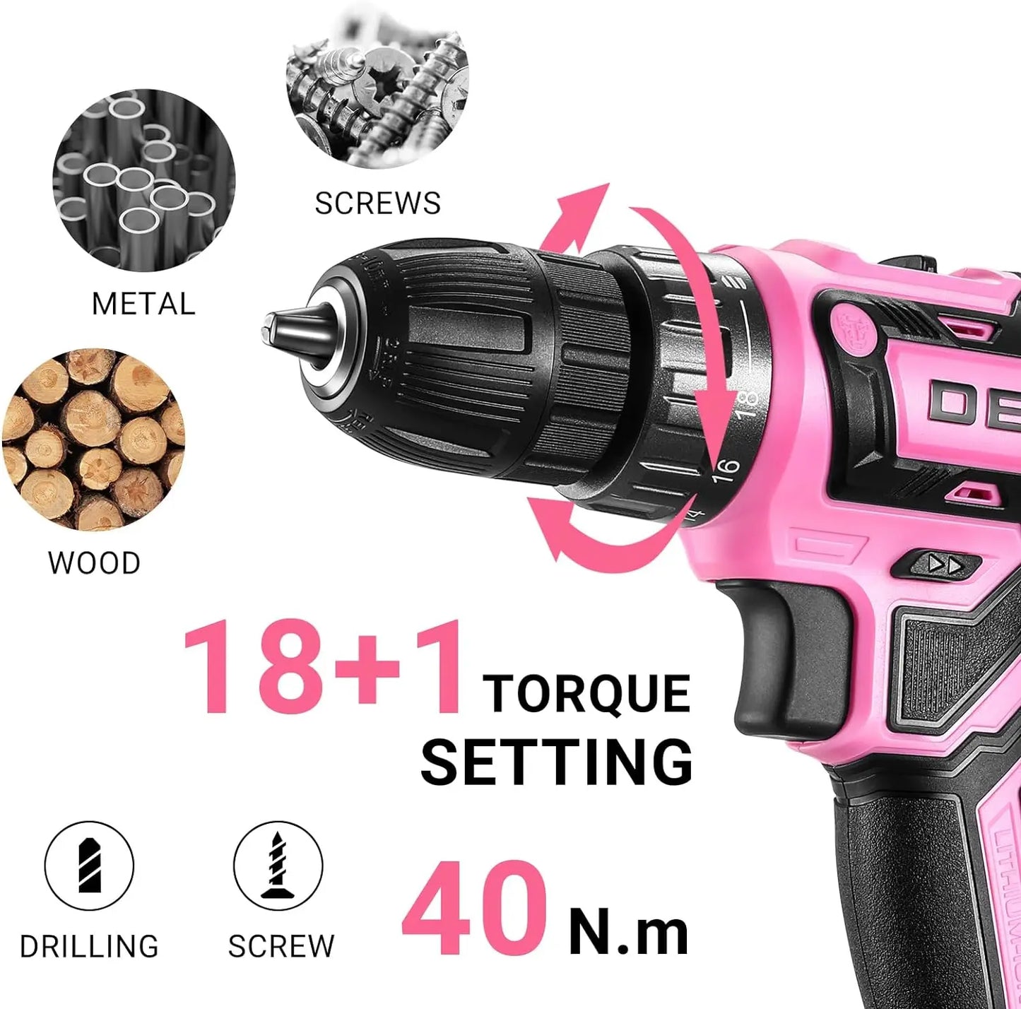 Pink Cordless Power Drill