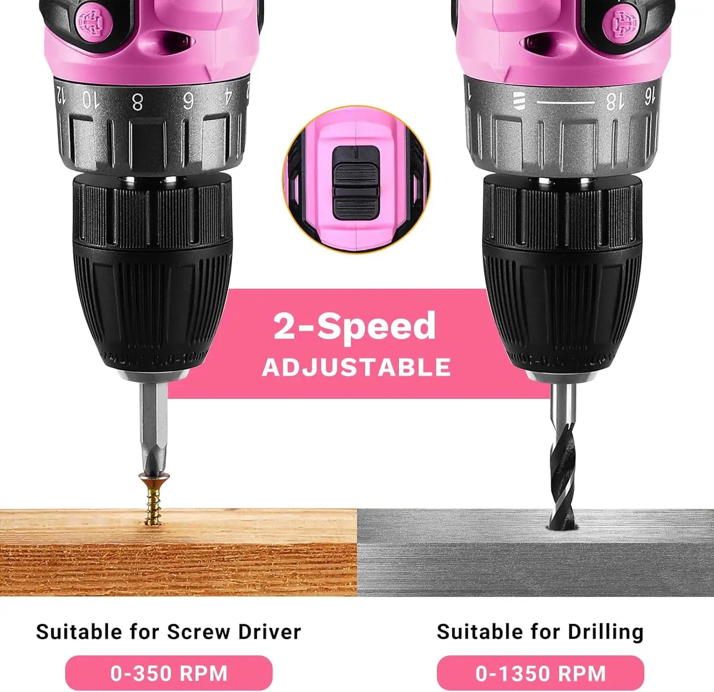 Pink Cordless Power Drill