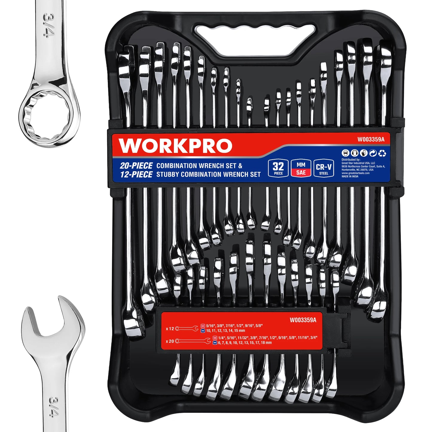 32-Piece SAE & Metric Combination Wrenches Set