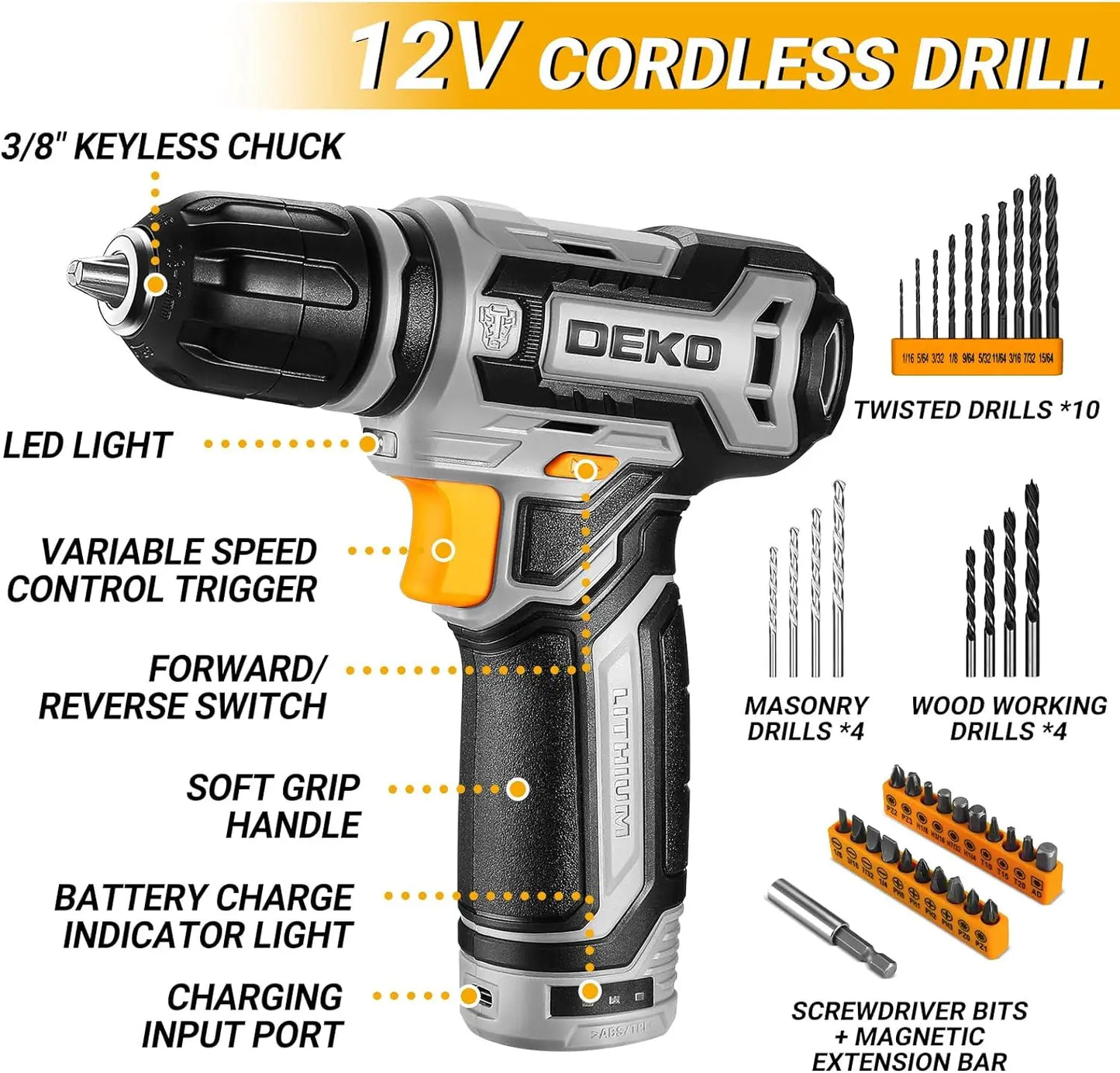 Cordless 12V Battery Electric Drill Driver